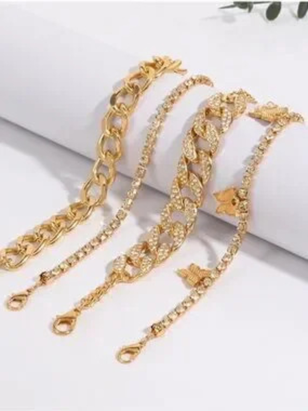 Anthropologie Gold Tone Crystal Multi-Link Bracelet Set